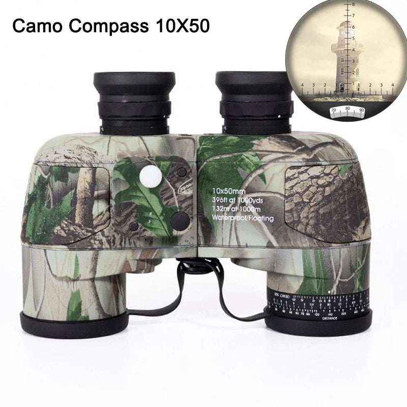 Marine Binoculars 10x50 with Rangefinder Compass for Adults FMC Lens IPX7 Waterproof Telescope for Birdwatching Hunting Boating