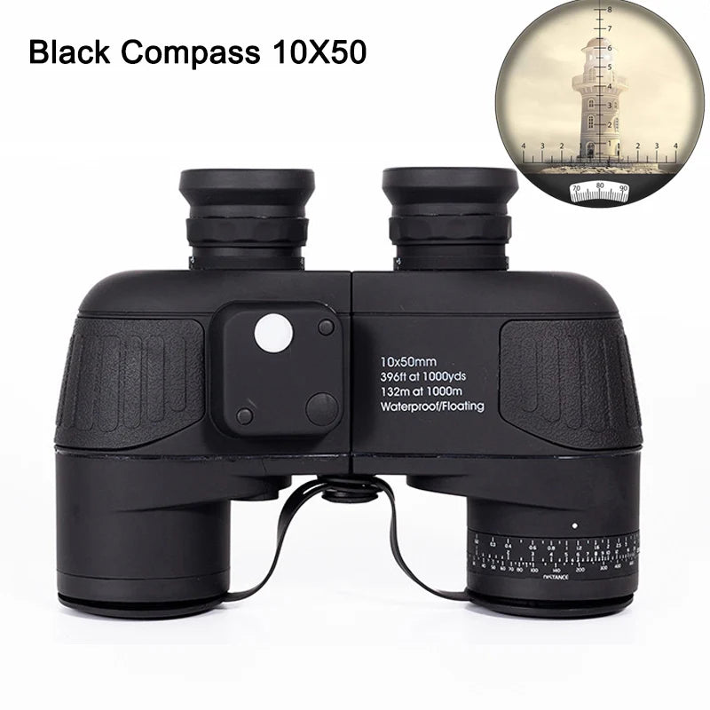 Marine Binoculars 10x50 with Rangefinder Compass for Adults FMC Lens IPX7 Waterproof Telescope for Birdwatching Hunting Boating
