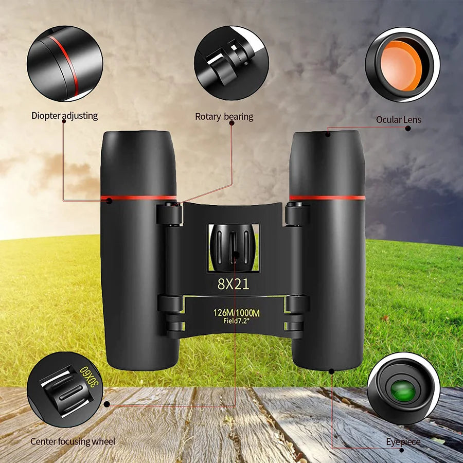 Binoculars 8x21 HD Imaging Portable Foldable Suitable for Travel Hiking Bird-watching Concerts