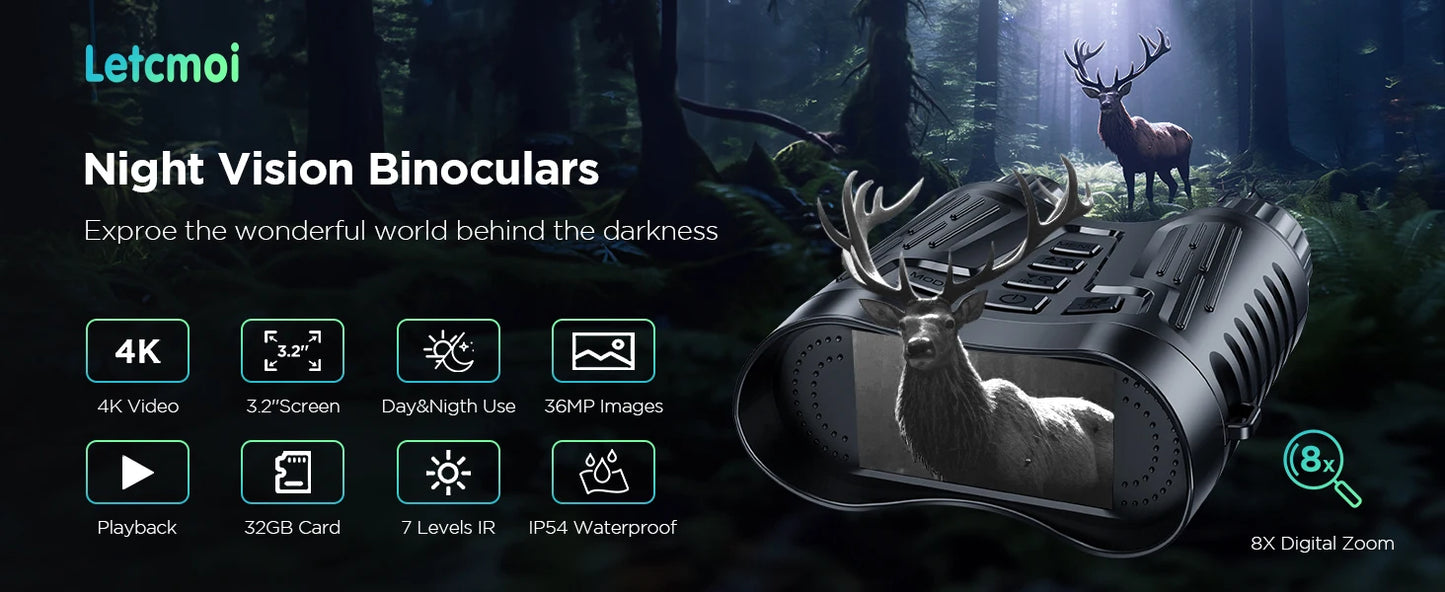 Binocular with Night Vision 10X Digital Zoom 9 Levels Infrared Visible 600M in 100% Darkness 5000mAh Rechargeable For Adults