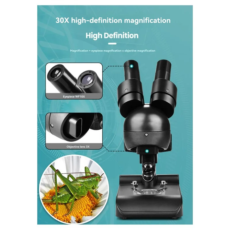 3CGRO-ES1057 Binocular Microscope Kit 30X Magnification Biological Microscope Scientific Experiment Anatomy