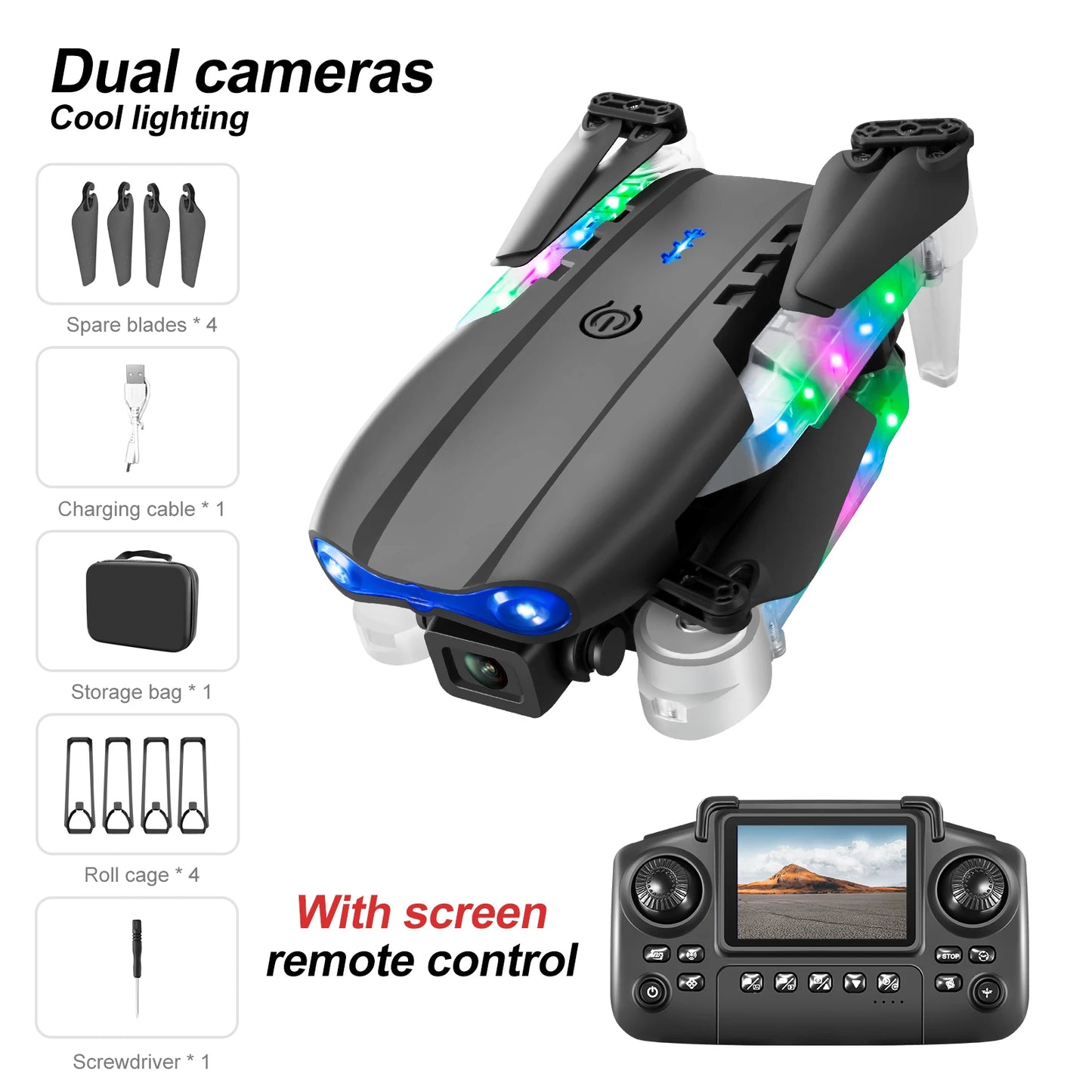 2025 NEW E88D E99D Drone Colorful Light with Screen Control HD 4K Dual Camera Foldable Mini RC Dron Boys Toys Gift Quadcopter