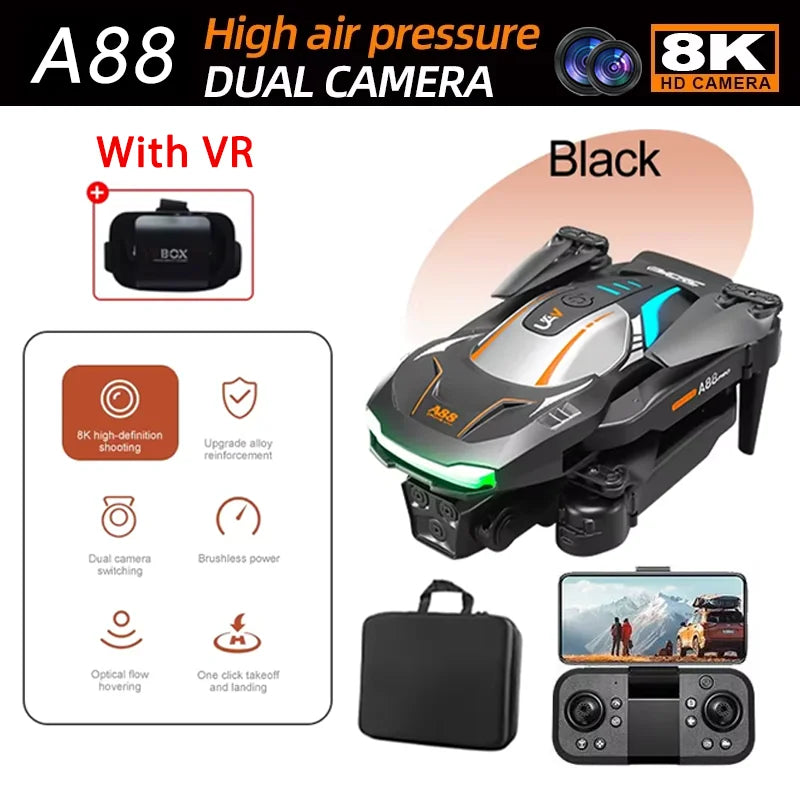 New A88 Remote Control 8K HD Drone Professional Dual Camera GPS Brushless Obstacle Avoidance Remote Control Plane Boy Gift Toys