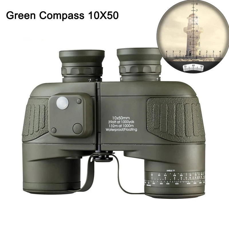 Marine Binoculars 10x50 with Rangefinder Compass for Adults FMC Lens IPX7 Waterproof Telescope for Birdwatching Hunting Boating