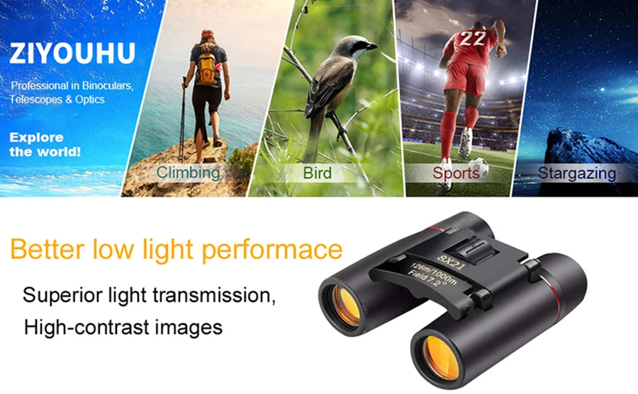 Binoculars 8x21 HD Imaging Portable Foldable Suitable for Travel Hiking Bird-watching Concerts