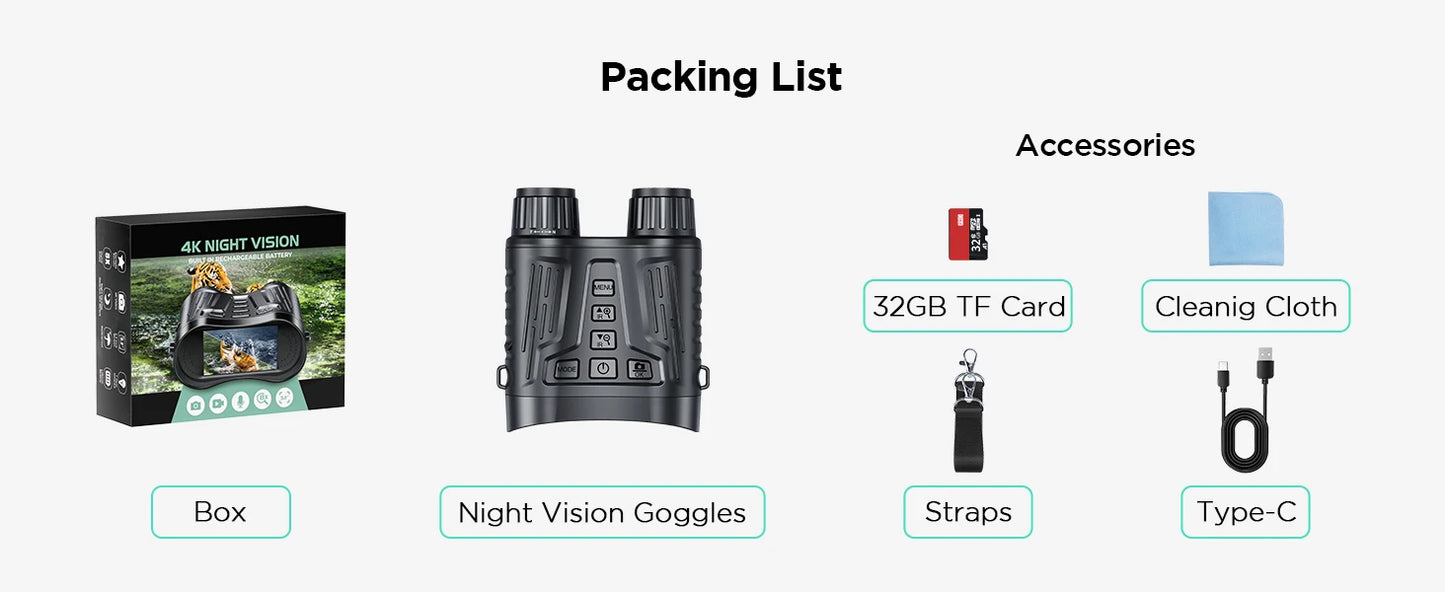 Binocular with Night Vision 10X Digital Zoom 9 Levels Infrared Visible 600M in 100% Darkness 5000mAh Rechargeable For Adults
