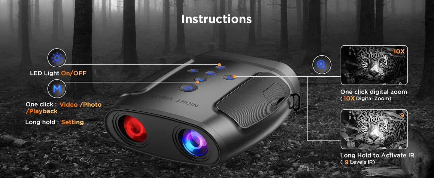 Binocular with Night Vision 10X Digital Zoom 9 Levels Infrared Visible 600M in 100% Darkness 5000mAh Rechargeable For Adults