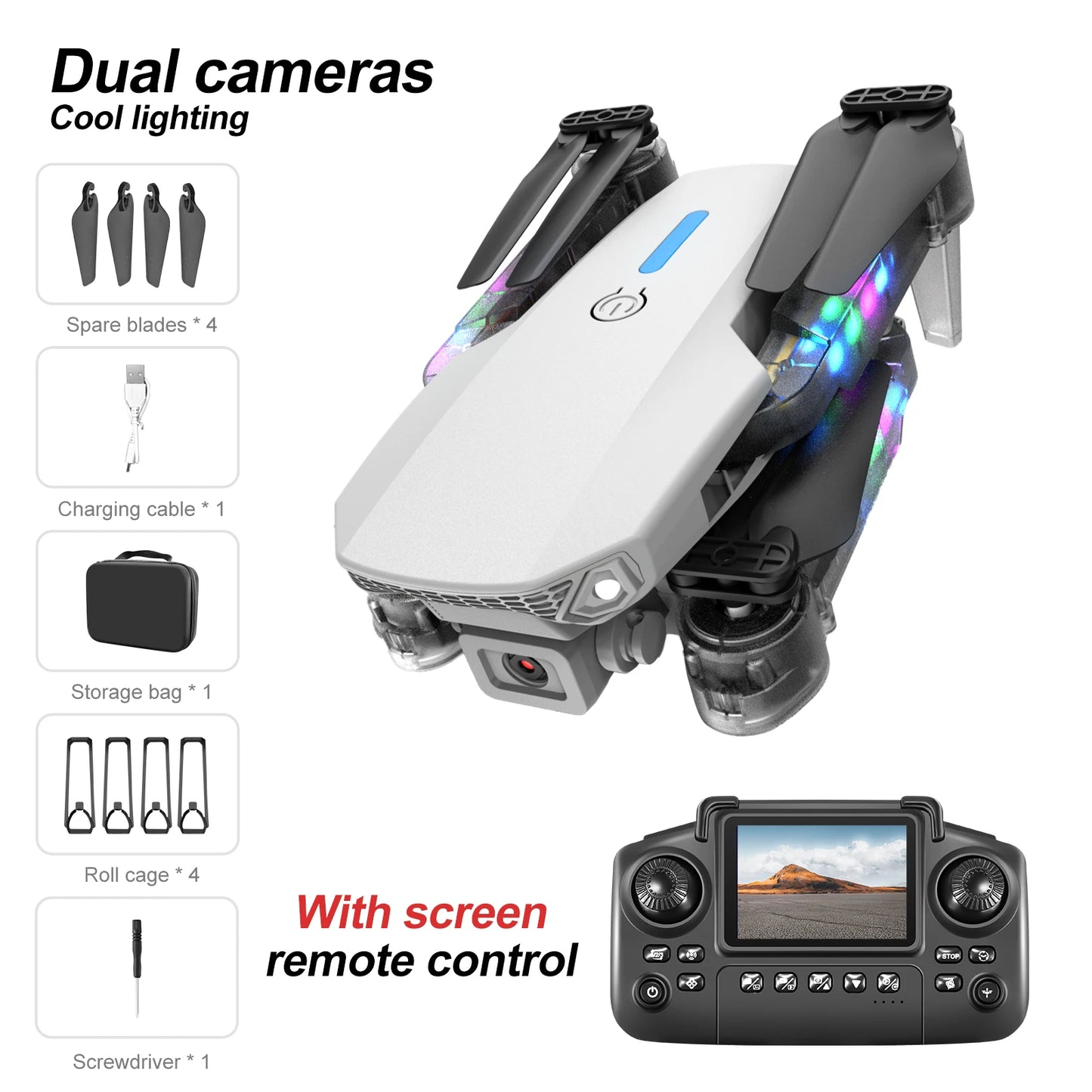 2025 NEW E88D E99D Drone Colorful Light with Screen Control HD 4K Dual Camera Foldable Mini RC Dron Boys Toys Gift Quadcopter