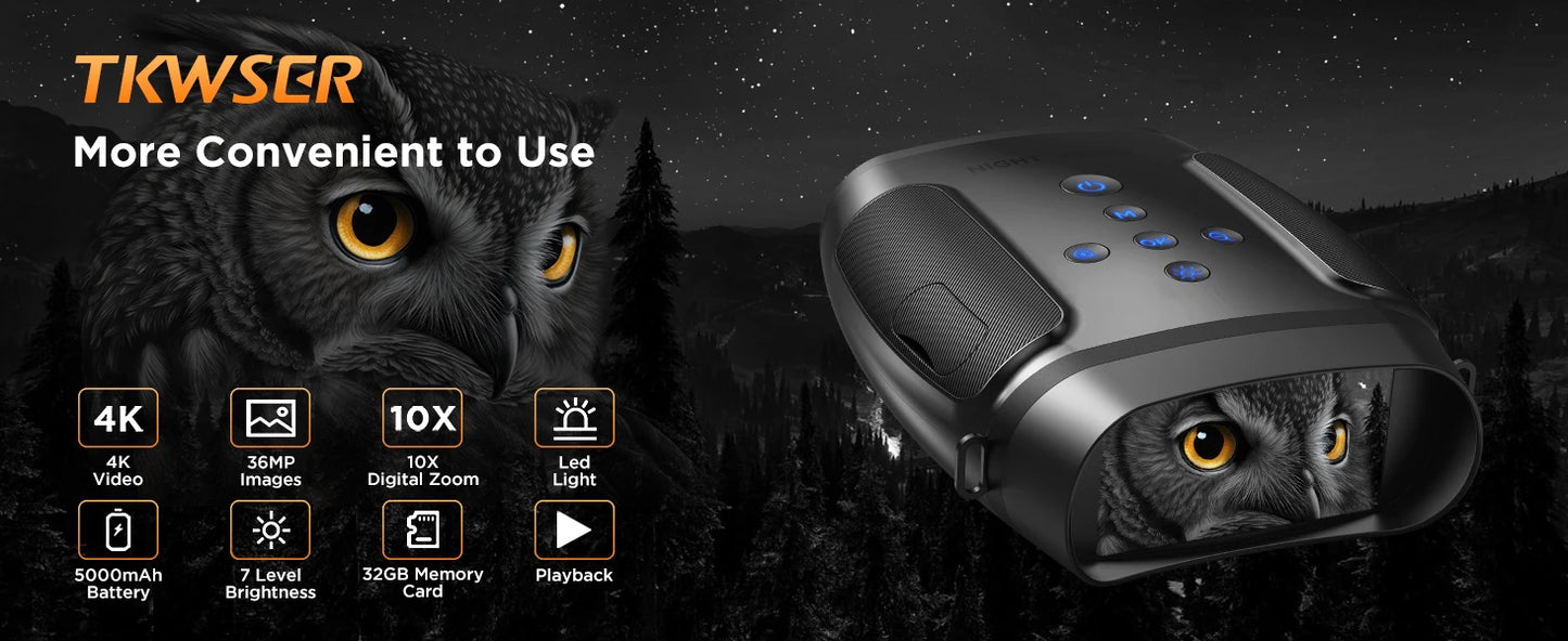 Binocular with Night Vision 10X Digital Zoom 9 Levels Infrared Visible 600M in 100% Darkness 5000mAh Rechargeable For Adults