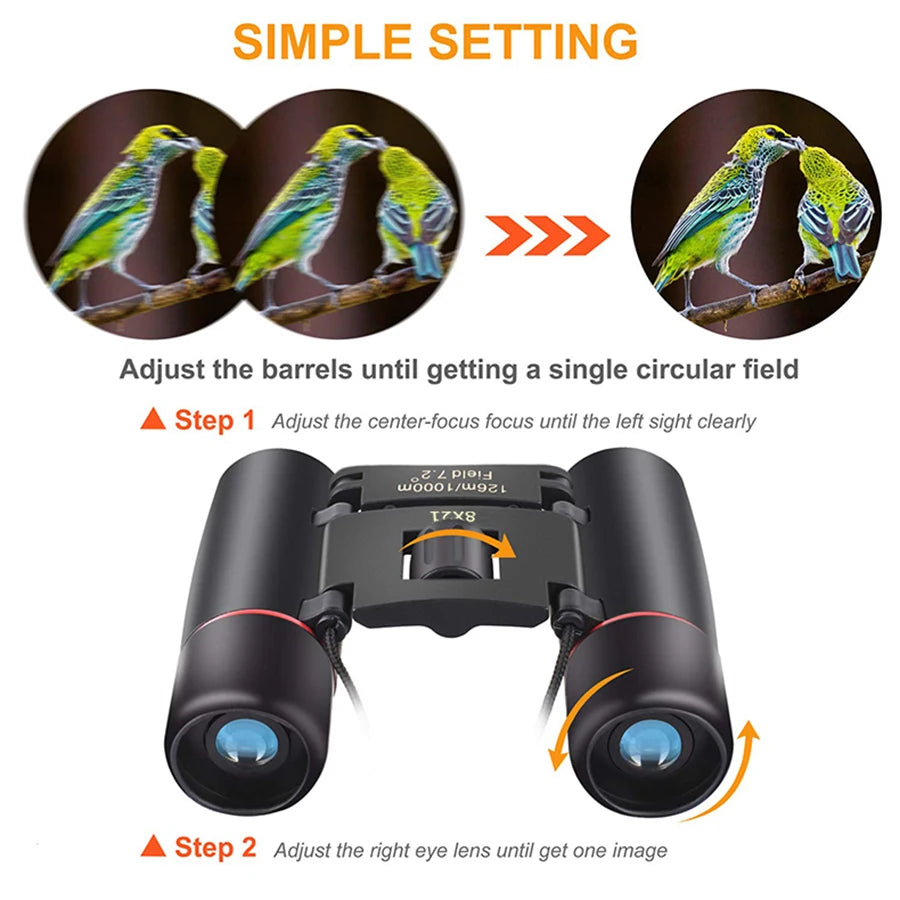 Binoculars 8x21 HD Imaging Portable Foldable Suitable for Travel Hiking Bird-watching Concerts