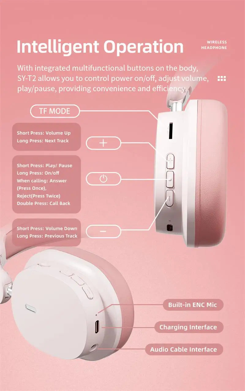 Head Mounted Wireless Earphones Foldable Bluetooth Earphones Built Microphone Earphones Audio Noise Cancelling Earphones