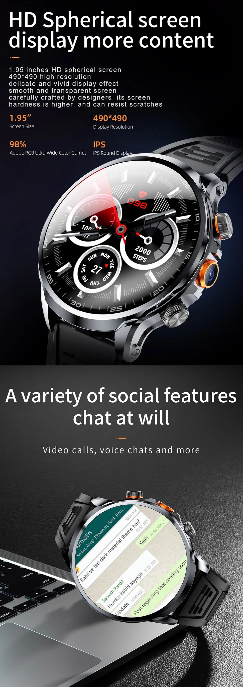 2025 NEW Smart Watch 4G Android 1.95 inch IPS 360*360 Screen With 200W Camera GPS WIFI 32GB ROM Smartwatch With 1100Mah Battery
