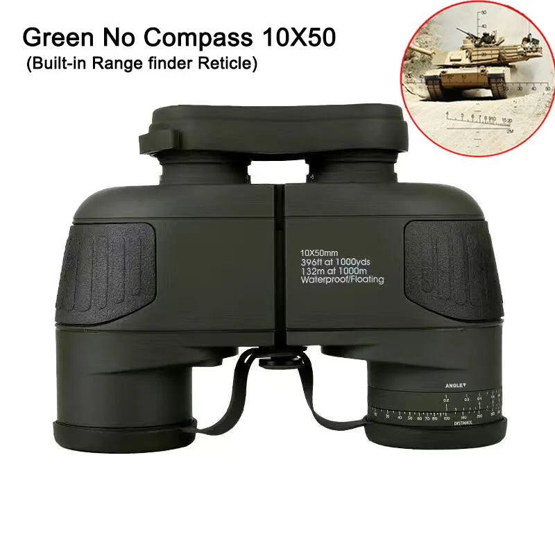 Marine Binoculars 10x50 with Rangefinder Compass for Adults FMC Lens IPX7 Waterproof Telescope for Birdwatching Hunting Boating