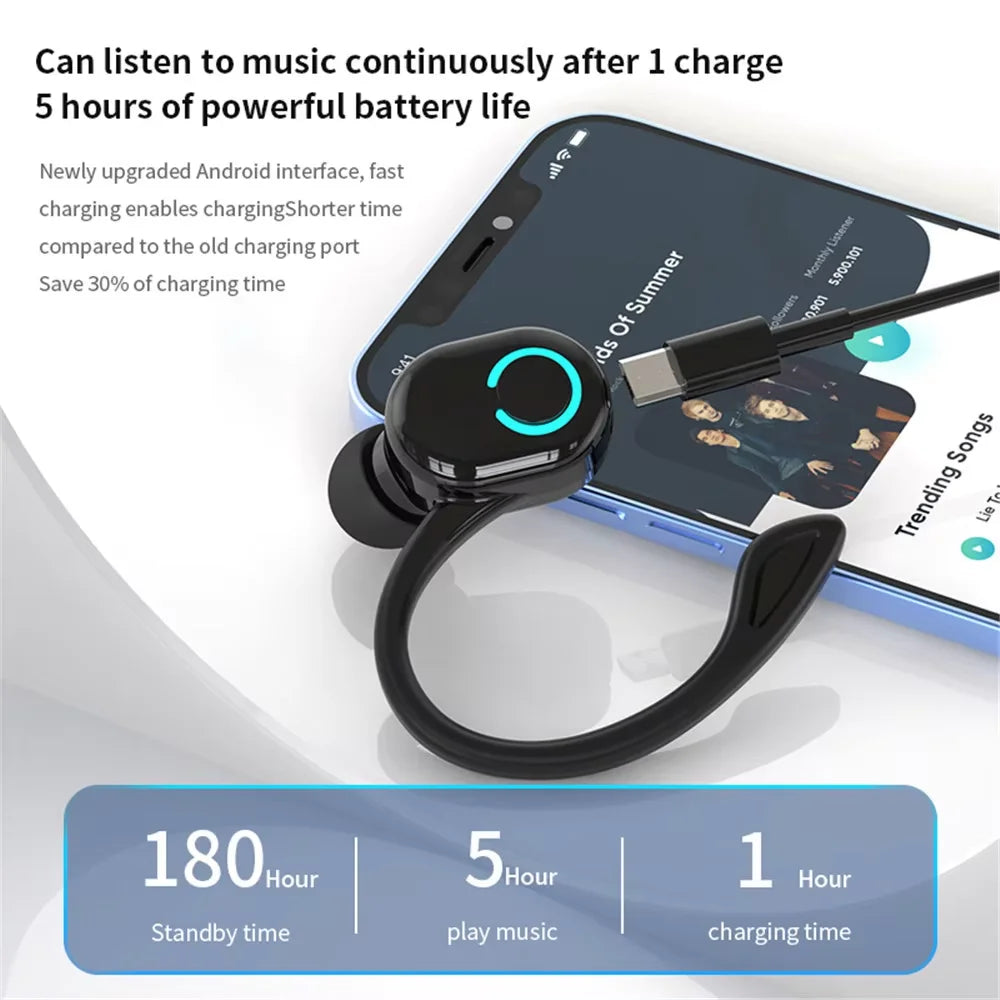 Bluetooth 5.2 Business Wireless Headphone Ear-Hook Mini HIFI Bass Noise Cancelling Earphone With Mic Sport Game Headset
