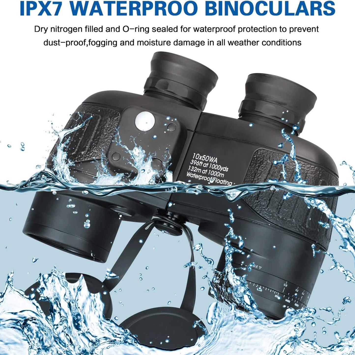 Marine Binoculars 10x50 with Rangefinder Compass for Adults FMC Lens IPX7 Waterproof Telescope for Birdwatching Hunting Boating