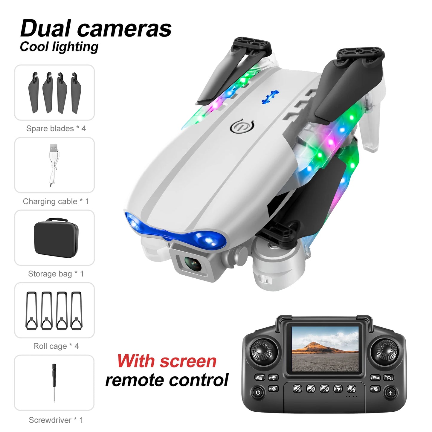 2025 NEW E88D E99D Drone Colorful Light with Screen Control HD 4K Dual Camera Foldable Mini RC Dron Boys Toys Gift Quadcopter